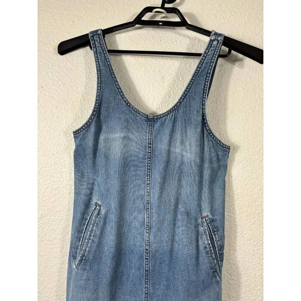 Vintage Distressed Denim Dress Womens‎ 4 Blue Jumper Midi Overall Y2K 90s
